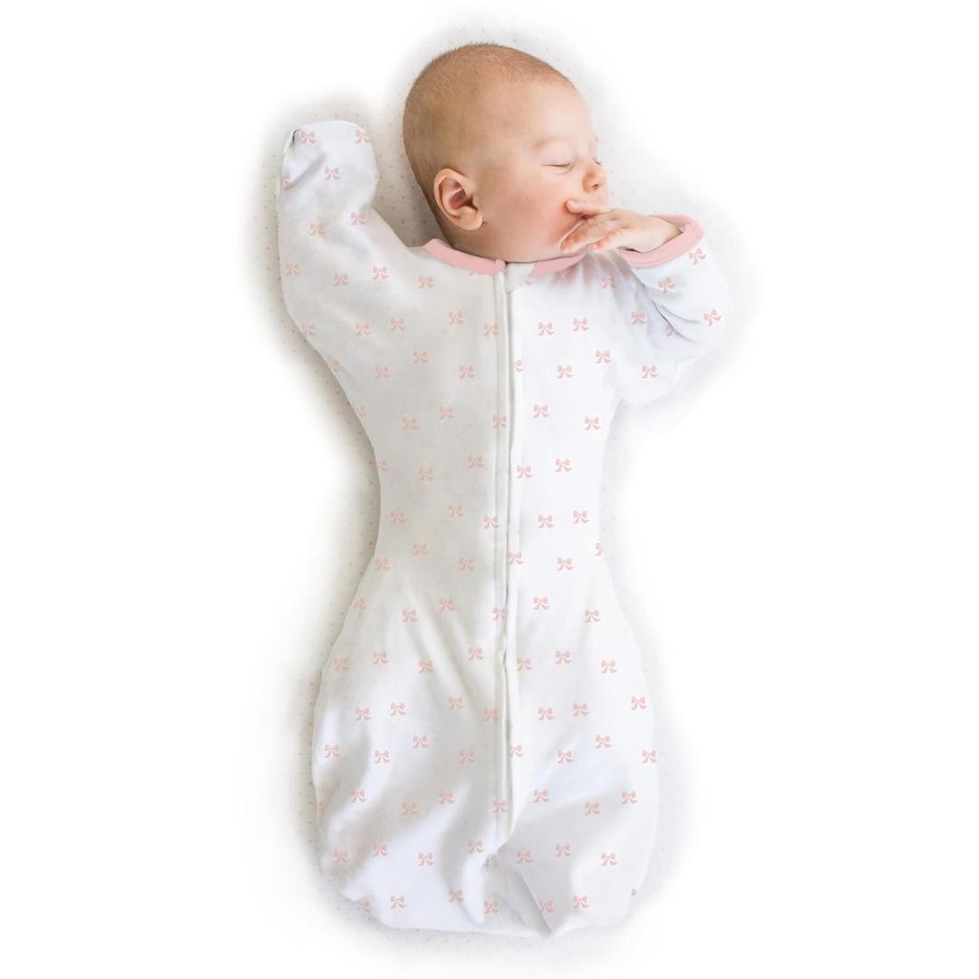 Amazing Baby Transitional Swaddle Sack, Arms Up Half-Length Sleeves & Mitten Cuffs, Swaddle for Newborn Transition to Baby Sleep Sack Wearable Blanket, Small, 0-3 month, 6-14 lb, Pink Tiny Bows