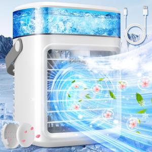 Portable Air Conditioner, 2200mAh Rechargeable 3 Powerful Speeds Mini Air Conditioner, LARGE WATER TANK Evaporative Air Cooler, Personal Space Cooler Humidifier, Small Portable AC Fan for Home