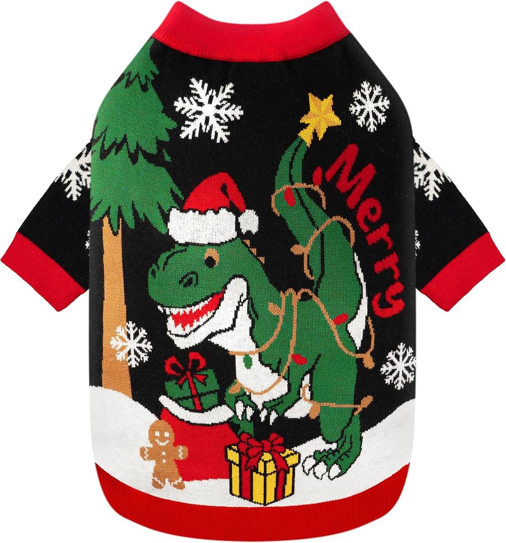 Dog Christmas Sweater Funny Dog Christmas Outfit Soft Warm Turtleneck Knitted Pet Clothes Cold Weather Puppy Clothes for Small Medium Dogs Cats