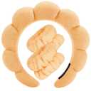 Spa Headbands for Washing Face Wristband Set Sponge Makeup Skincare Headband Wrist Towels Bubble Soft Terry Towel Cloth Hairband for Women Puffy Headwear Non Slip Thick Thin Hair Headwear (Orange)