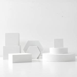 8PCS Geometric Cube Photo Props Set, Hard Foam Photography Background Props for Goods, Crafts, Lipstick, Jewelry, Cosmetics, Makeup Tools, Food (White)
