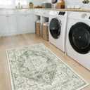 LIVEBOX Washable Area Rug 3x5 - Vintage Tribal Non-Slip Indoor Rugs for Kitchen Entryway, Low-Pile Front Door Mat Print Distressed Accent Throw Rug for Bedroom Entry Foyer Laundry Room, Sage
