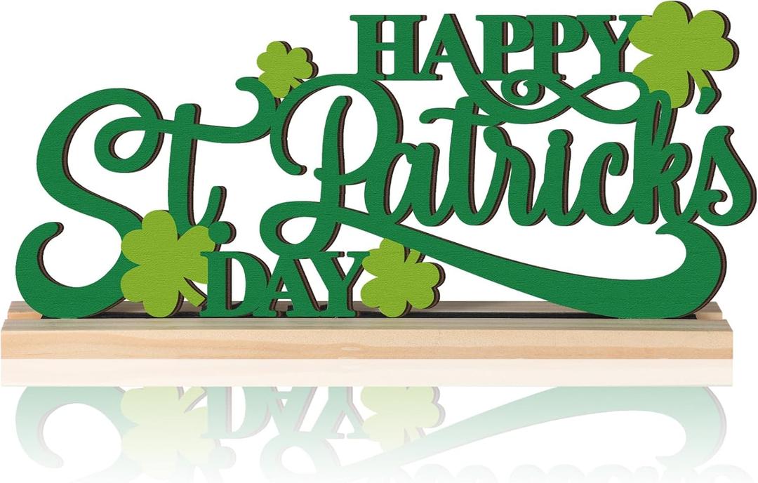 Roowest Wooden St. Patrick's Day Sign 12 Inch St Patricks Day Decor Wood Saint Patrick Shamrock Table Decorations for Home Office Shelf Mantel Indoor
