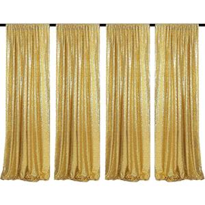 Gold Sequin Backdrop Curtains 4 Panels 2FTx8FT Glitter Gold Drapes Photo Backdrop Party Wedding Baby Shower Curtain Sparkle Photography Background