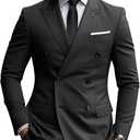 Men's Suit 2 Piece Suits Double Breasted Men Slim Fit Suit Blazer Pants Set Wedding Prom Tuxedos (Large, Black)