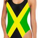YELAIVP Women's Jamaica America Flag Padded One Piece Swimsuit Scoop Neck High Cut Bathing Suits Swimwear (Large)