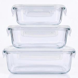Pmssypl Glass Food Storage Containers with Airtight Lids, 3Piece Set, Stackable Meal Prep Containers (Transparent White)