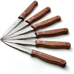 Outset Rosewood Handle Serrated Steak Knives, Set of 6
