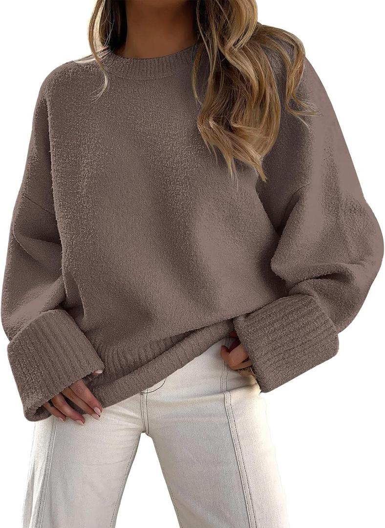 LILLUSORY Women's Oversized Sweaters Fuzzy Chunky Warm Pullover Sweater (X-Large, Nutmeg)