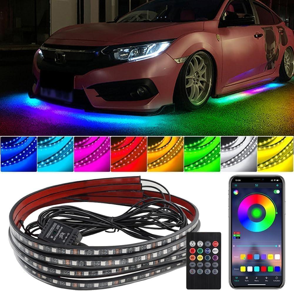 Underglow LED Lights for Cars, 4PCS Waterproof Car Underglow Kit with App & Remote Control, 16 Million DIY Colors Exterior Ambient Lighting Car with Music Mode, DC 12V - 47Inch x2 & 35Inch x2