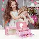Music Jewellery Box with Drawer Necklace Bracelet, Musical Jewelry Storage Case with Spinning Ballerina Gift Set for Kids Girls Children Daughter (Pink Ballerina)