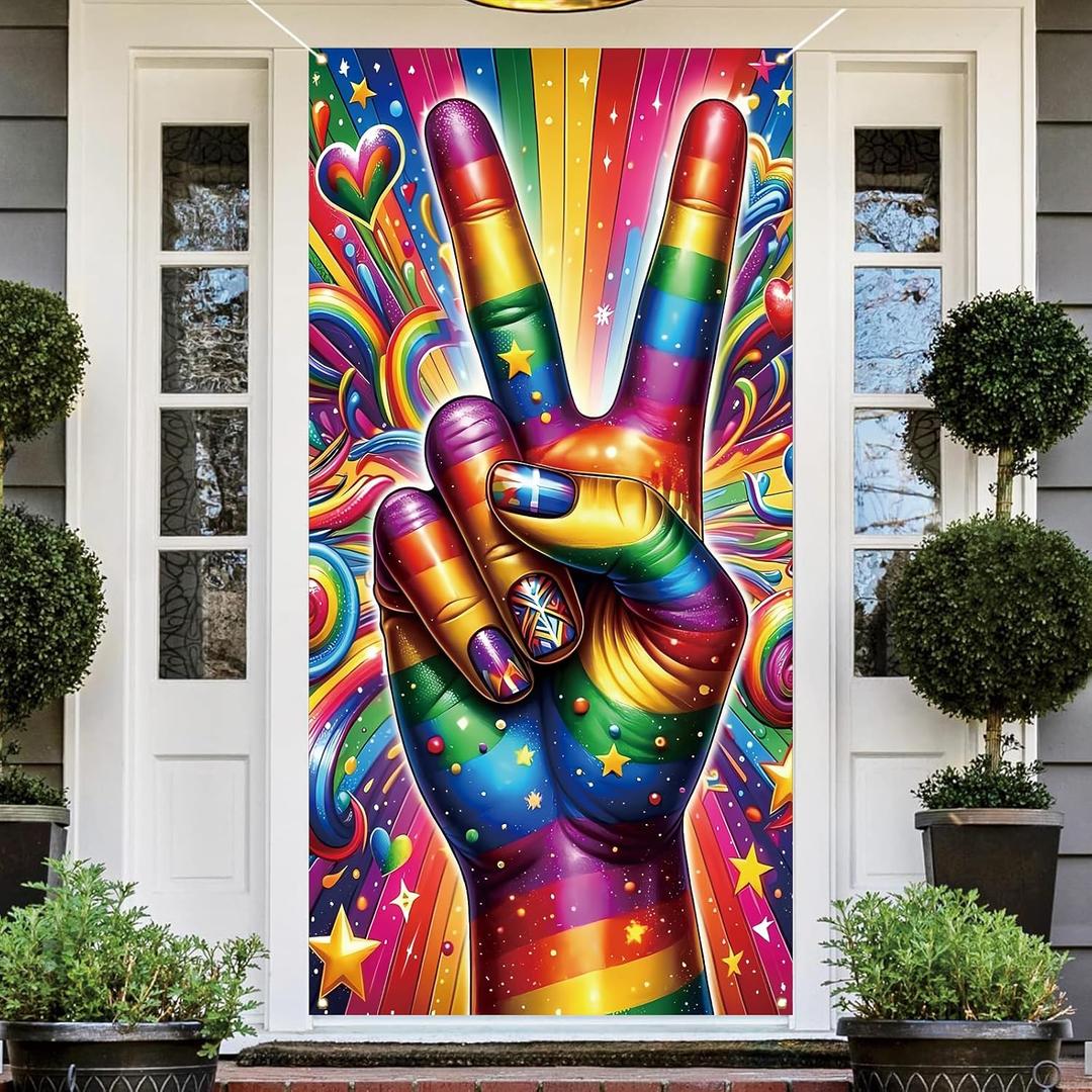 Happy Pride Door Cover LGBTQ+ Front Porch Door Sign Banner Gay Pride Day Month Parade Rainbow Party Decoration and Supplies for Home