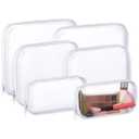 Hoolerry 6 Pcs Hard Clear Zipper Case Transparent Zipper Hard Pouch for Snacks Makeup Bag Plastic Cosmetic Bag Portable Travel Organizer for Makeup Storage(White,Big,Medium,Small)