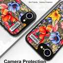 Compatible for iPhone 16e Case Cute with Strap Stand Finger Kickstand, Designer Cool Silicone Cases Funda Cover - Red Dark Florals Flowers