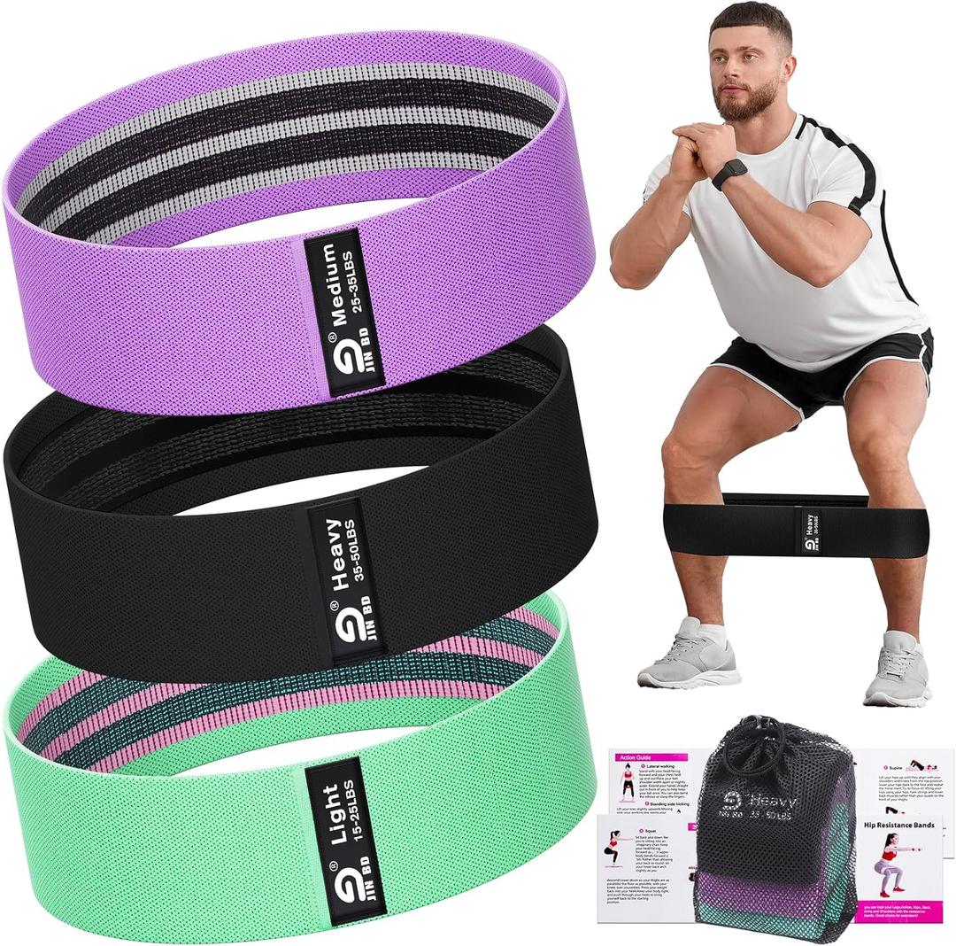 Booty & Resistance Bands – 3 Level Non-Slip Fabric Exercise Bands for Legs & Glutes, Women & Men, Squats, Hip Thigh Training, Yoga, Pilates, Home Workout