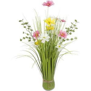 Artificial Grass Plants Outdoor with Wildflowers Multicolor Faux Shrubs Onion Wheat Stems Fake Bushes Plants Tall Grass UV Resistant Greenery for Outside Garden Potted Indoor Home Decor Office