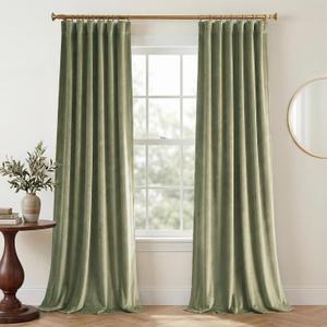 StangH Sage Green Floor to Ceiling Curtains, Luxury Light Blocking Velvet Drapes with Energy Saving Solid Thermal Insulated Holiday Decor for Living Dining Room, W52 x L108, 2 Panels