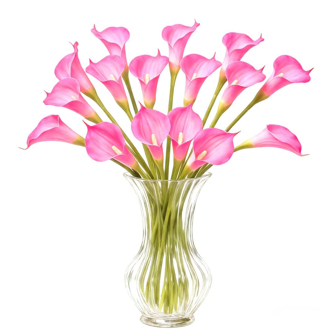 GrainBuds Calla Lily Artificial Flowers 16 PCS 25" Real Touch Long Stem Faux Calla Lillies for DIY Wedding Bouquet Party Home Decor (Pink)