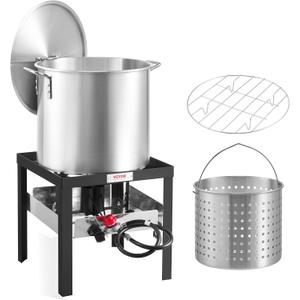 VEVOR 100 Qt Seafood Boiling Kit with Strainer, Outdoor Seafood Boil Pot and Basket, Cooking Set for Crab Crawfish Lobster Boiling, Aluminum Stockpot with 100,000 BTUs Propane Burner and Steamer Rack, Large