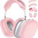 [4 in 1] Silicone Case Cover for AirPods Max USB-C (2024), Anti-Scratch Sweat-Proof Ear Pad Case Cover/Ear Cups Cover/Headband Cover Accessories Silicone Protector for AirPods Max Headphones (Pink)