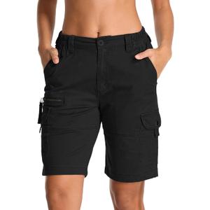 Womens Hiking Cargo Shorts Safari Cotton Lift The Buttocks Quick Dry Pants for Women Zip Pockets Outdoor Clothes (Black, XXXL)