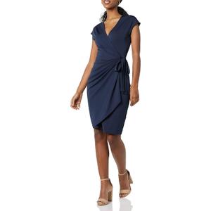 Amazon Essentials Women's Classic Cap Sleeve Wrap Dress (in Plus Size) (1X, Navy)