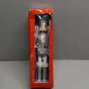 AMOR PRESENT 15in Christmas Nutcracker Soldier, Silver Glitter Large Wooden Nutcracker Soldier Ornament for Shelf or Table Decoration