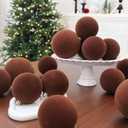 Senjie 4inch Velvet Christmas Ornaments Balls Sets for Christmas, 6pcs Multicolor Xmas Tree Flocked Shatterproof Ornaments Balls Decoration Brown