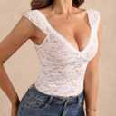 Women's Floral Lace Crop Tank Tops Deep V Neck Sleeveless Sheer Y2k Party Tops (M)