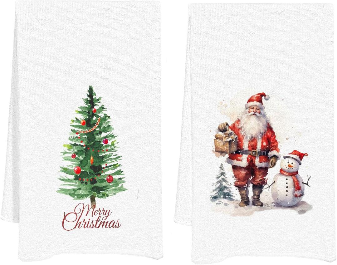 Snowman Bathroom Hand Towels Santa Dishes Towels for Kitchen, Xmas Towels Snowman Tea Towel Christmas Decor for Kitchen Bathroom Gifts for Women Mom 16x24 in
