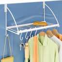Tajsoon Over The Door Hanger with Storage Rack and 6 Hooks, Over The Door Clothes Rack for Hanging Coat, Over The Door Clothes Hanger for Bathroom, Bedroom, Living Room, White