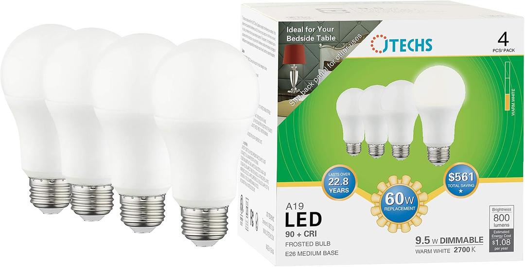 Bulbs, LED, 72pk (18-4pks), 60W, Warm White 2700K, Dimmable, A19, E26 Medium Base, Frosted Bulb