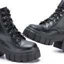 FITORY Women’s Combat Boots Lightweight Lace up Side Zipper Ankle Botas High Heel Chunky Platform Lug Sole Booties 2026 Black Size 7