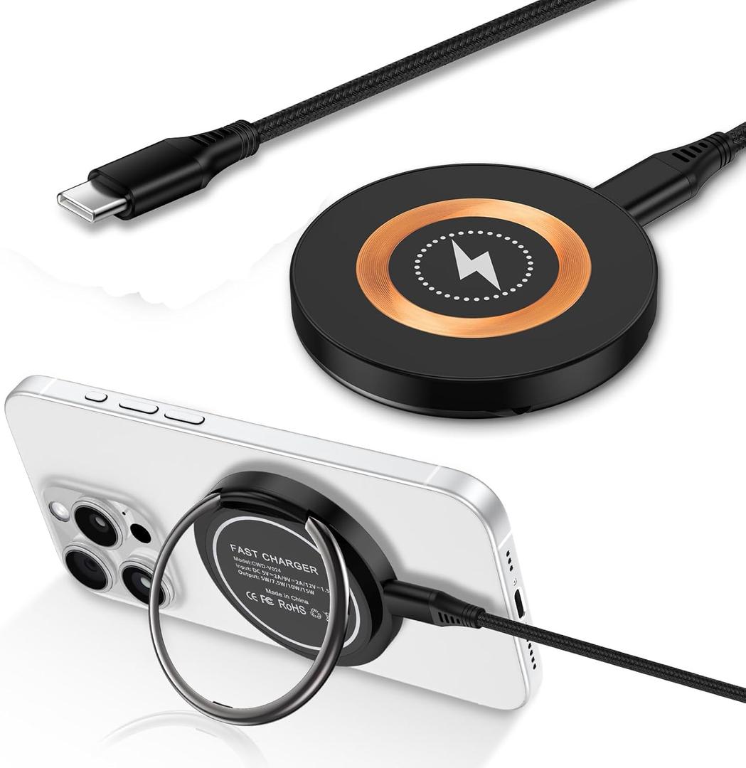 Samsung Magnetic Charger Wireless Fast Charging Pad for Samsung Galaxy S25 Ultra/S24 Plus/S23/S22/S21/S20/S10/15W MagSafe Charger Stand for iPhone 17/16 Pro Max/16e/15/14/13/12/Pixel 9 Pro/9a/8a/7a/7 (Black)