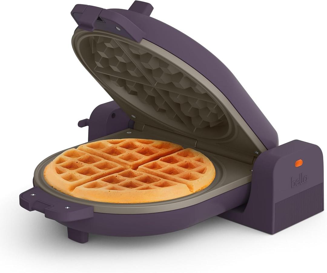 bella Flip-n-Store Waffle Maker, EverGoodTM Ceramic Nonstick Coating, Fits-anywhereTM Kitchenware, Power Indicator Light & Touch Handle, 7 Wide & 1" Deep Plates, 1000 Watt, Plum