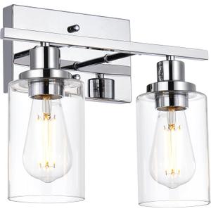 MELUCEE Sconces Wall Lighting Chrome 2-Light, Modern Bathroom Lights Over Mirror Contemporary Vanity Lighting Fixture with Clear Glass Shade (Patent No.: US D963914 S)