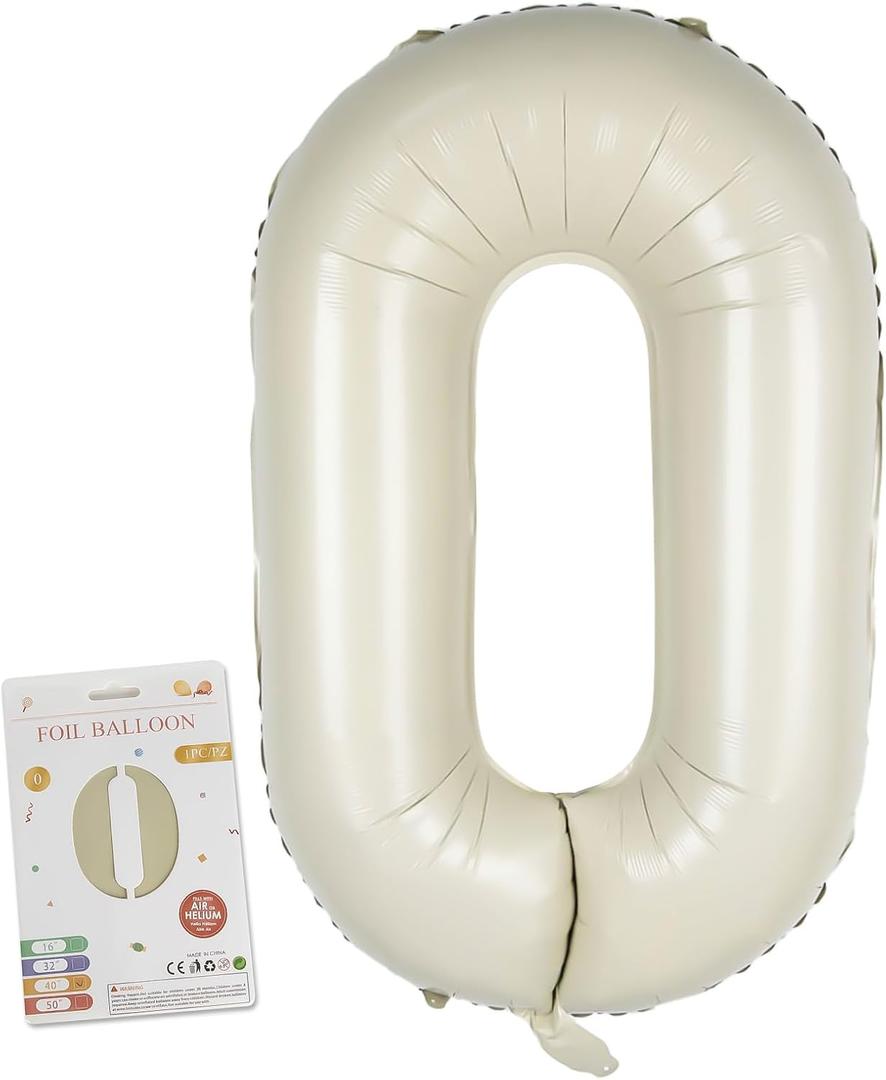 40in Birthday Big Number Balloon - CARGEN Giant Foil Balloons for Women Men Birthday Party Wedding Anniversary Supplies Decorations, Creamy White Zero, No.0