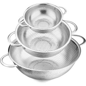 E-far Stainless Steel Colander Set of 3 (1-3-5Quart), Micro-Perforated Metal Colander Strainer with Handle for Kitchen/Draining Pasta/Rinsing Vegetables Fruits, Heavy Duty & Dishwasher Safe