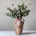 9.3in Rustic Ceramic Vase, Farmhouse Vase with Handle,Vintage Vase for Centerpieces, Boho Vase, Terracotta Flower Vase for Home Decor, Living Room, Shelf Decor, Entryway, Table Decor, Dining Decor