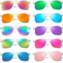 10/20 Pack Colored Sunglasses Mirrored Lens Bulk Party Glasses Classic Eyewear Birthday Beach Pool Unisex Adults