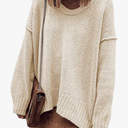 ANRABESS Women's Oversized Casual Loose Slouchy Scoop V Neck Batwing Long Sleeve Knit 2025 Fall Pullover Sweaters M Beige