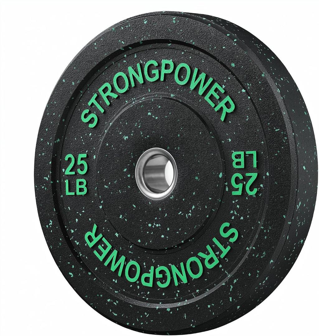 Bumper Plates Set, 2‑Inch Olympic Recycled Rubber Weight Plates for Barbell Speckled Crumb Rubber Bumper Plates, Shock‑Absorbing, Low‑Noise & Drop‑Resistant for Home & Garage Gym Workouts 25lb