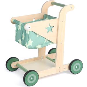 Asweets 2 in 1 Wooden Baby Walker Push and Pull Doll Stroller, Shopping Cart Learning Walker for Boys and Girls, Sit Stand Learning Toddler Toy (Green)