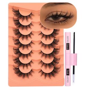 ALICROWN Mink Lashes Cat Eye Fairy Eyelashes Fuzzy Full False Eyelashes Wispy Fake Eyelashes Fox Eye Lashes Kit with Lash Bond and Seal 7 Pairs
