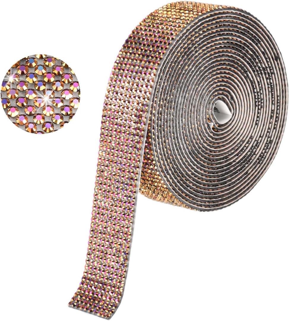 MECCANIXITY Rhinestone Strips,3 Yard 0.8 Inch Adhesive Rhinestone Ribbon Bling Rhinestone Tape for for DIY Crafts, Party Car Phone Decorations, Black AB