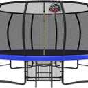 10 12 14 15 16FT Outdoor Trampolines for Kids and Adults, Pumpkin Trampoline with Curved Poles, Recreational Trampoline with Basketball Hoop and Safety Enclosure Net for Kids and Adults (Crystal Blue)