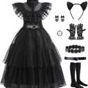 Black Costume Dress Kids Girls Black Cosplay Halloween Party Dress Up Gothic Costume with Accessories (4-5 Years)