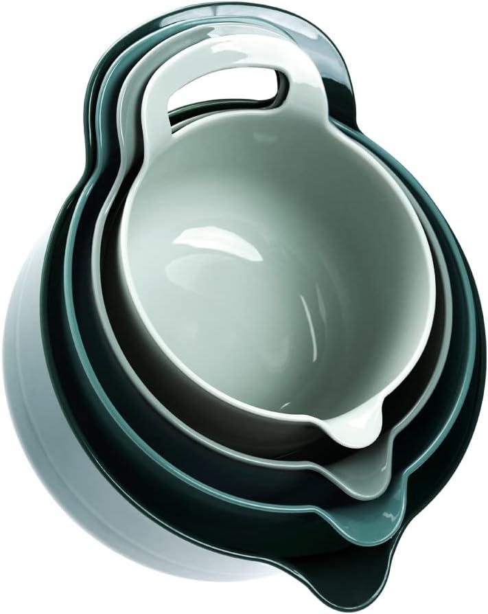 BoxedHome 4 Pack Nesting Mixing Bowl with Pour Spout and Handle, BPA free Microwave & Dishwasher Safe(Green, 4 Pack with Handle), 1.32 Qt