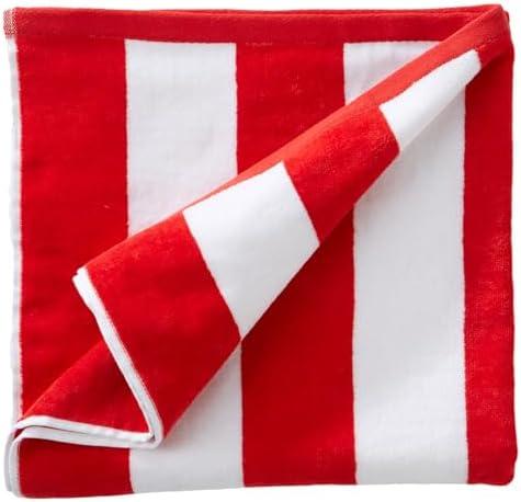 Great Bay Home 100% Cotton Velour Oversized 35" x 70" Beach Towel - Red Cabana Stripe Pool Towels - Quick Dry, Large Swim Towels for Adults and Kids