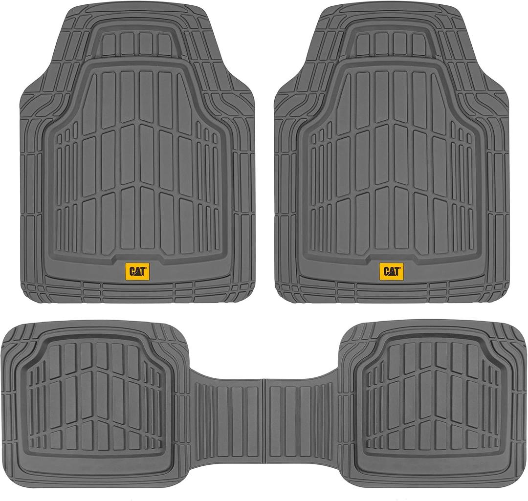 Cat® ToughRide™ Heavy-Duty 3 Piece Rubber All Season Floor Mats for Car Truck Van SUV, Gray - Premium Trim to Fit Car sFloor Mat, All Weather Deep Dish Automotive Floor Mats, Total Dirt Protection